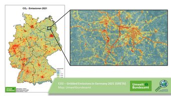 A map of Germany with Gridded Carbondioxide (CO2) Emission in Germany from the year 2021