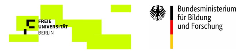 Logo der FU Berlin auf der linken Seite und das Logo des Bundesministeriums für Bildung und Forschung