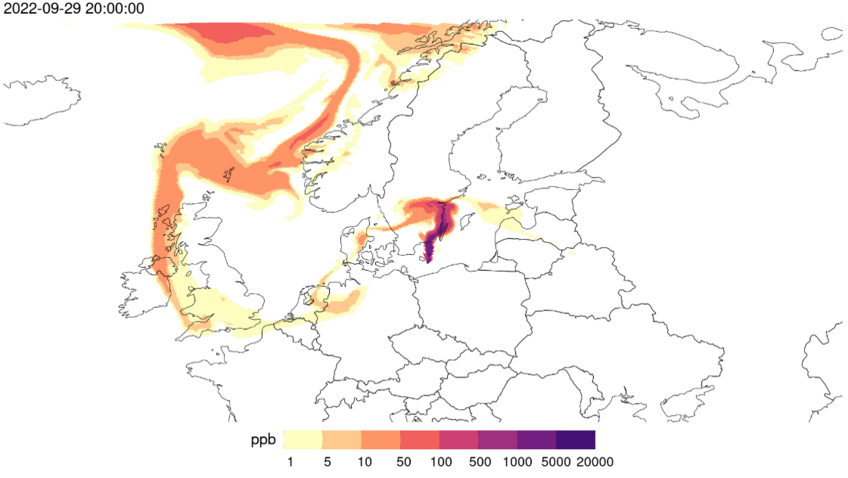 Plume of methane from the Nordstream leaks modelled with ICON-Art. Such methane clouds can also be detected with the ITMS. (Source: DWD) Plume of methane from the Nordstream leaks modelled with ICON-Art. Such methane clouds can also be detected with the ITMS. (Source: DWD)