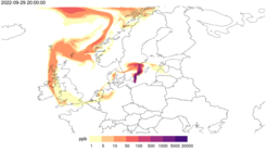 Plume of methane from the Nordstream leaks modelled with ICON-Art. Such methane clouds can also be detected with the ITMS. (Source: DWD)